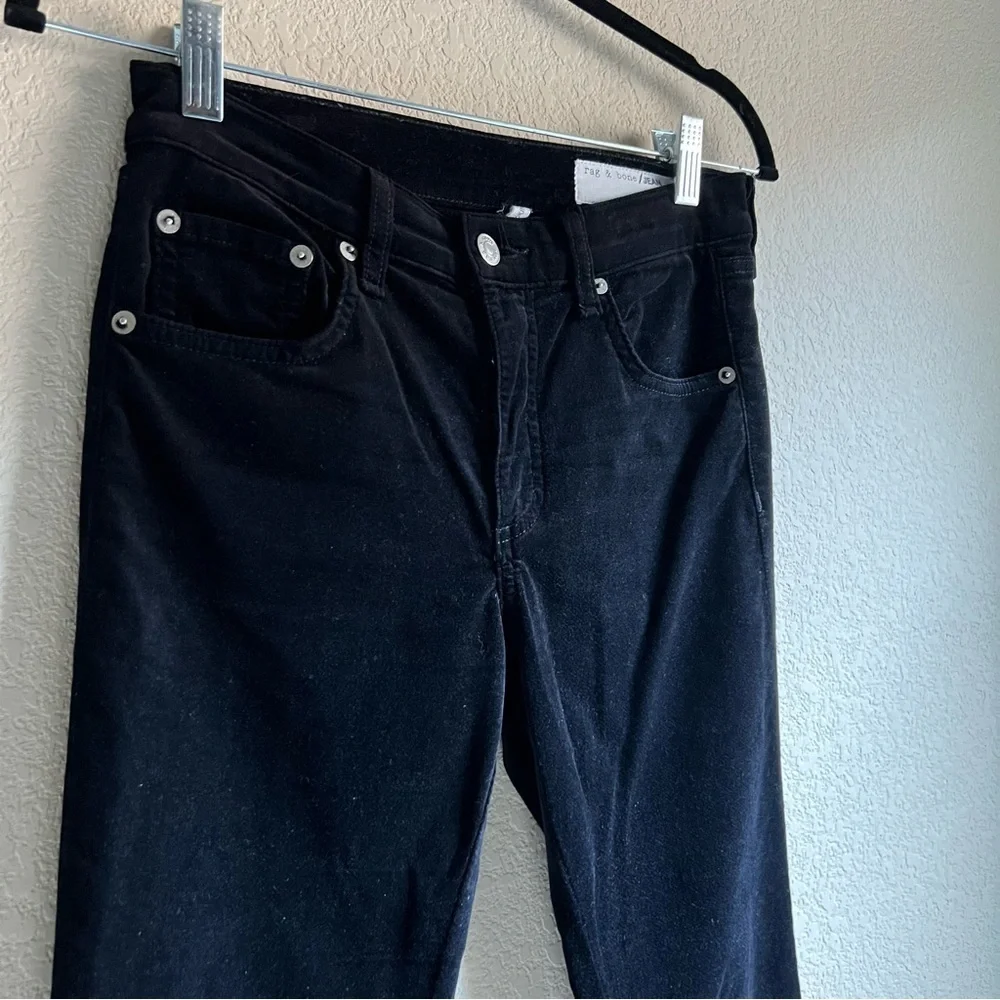Rag & Bone Nina High Rise Ankle Skinny Black Velvet Pants Size 26